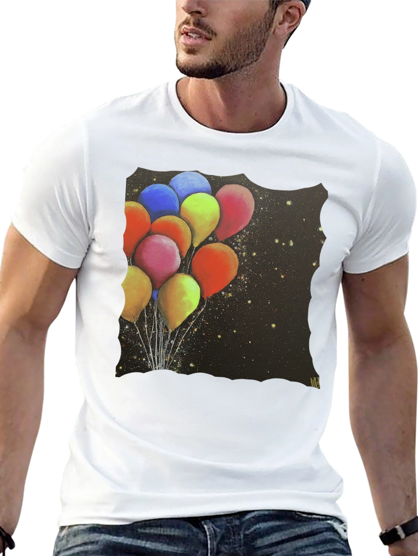 Balloon Galaxy Black T-Shirt - Unique Graphic Tee