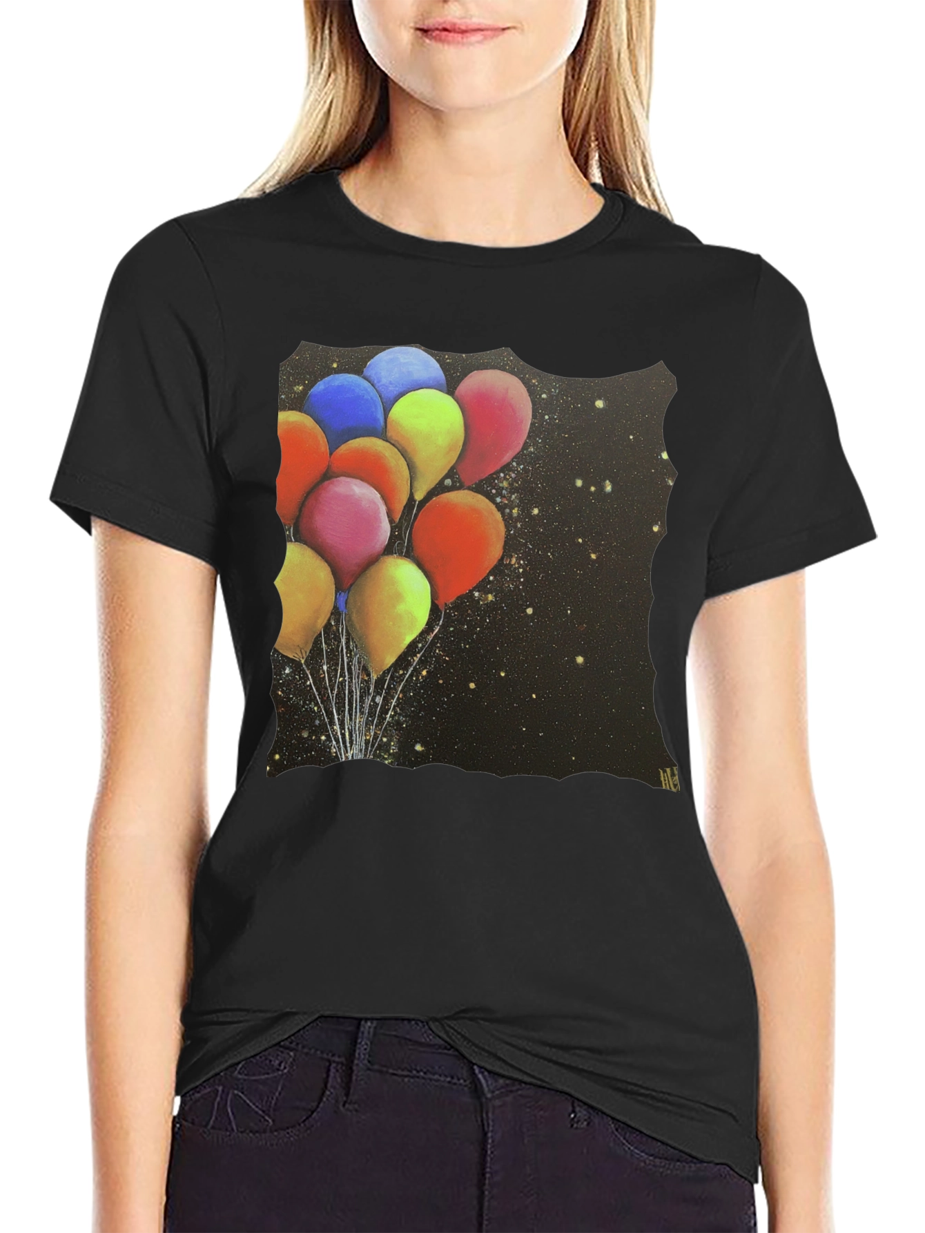 Balloon Galaxy Black T-Shirt - Unique Graphic Tee