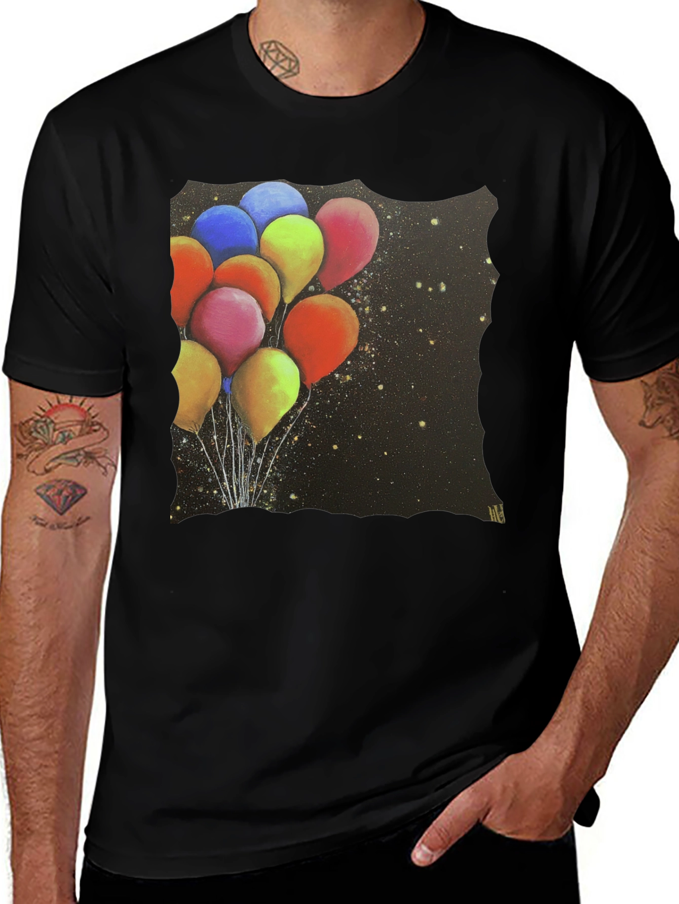 Balloon Galaxy Black T-Shirt - Unique Graphic Tee