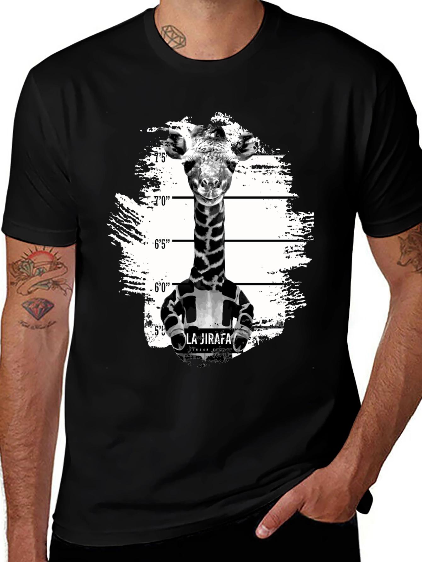 Giraffe Mugshot Graphic T-Shirt - Funny Animal Tee