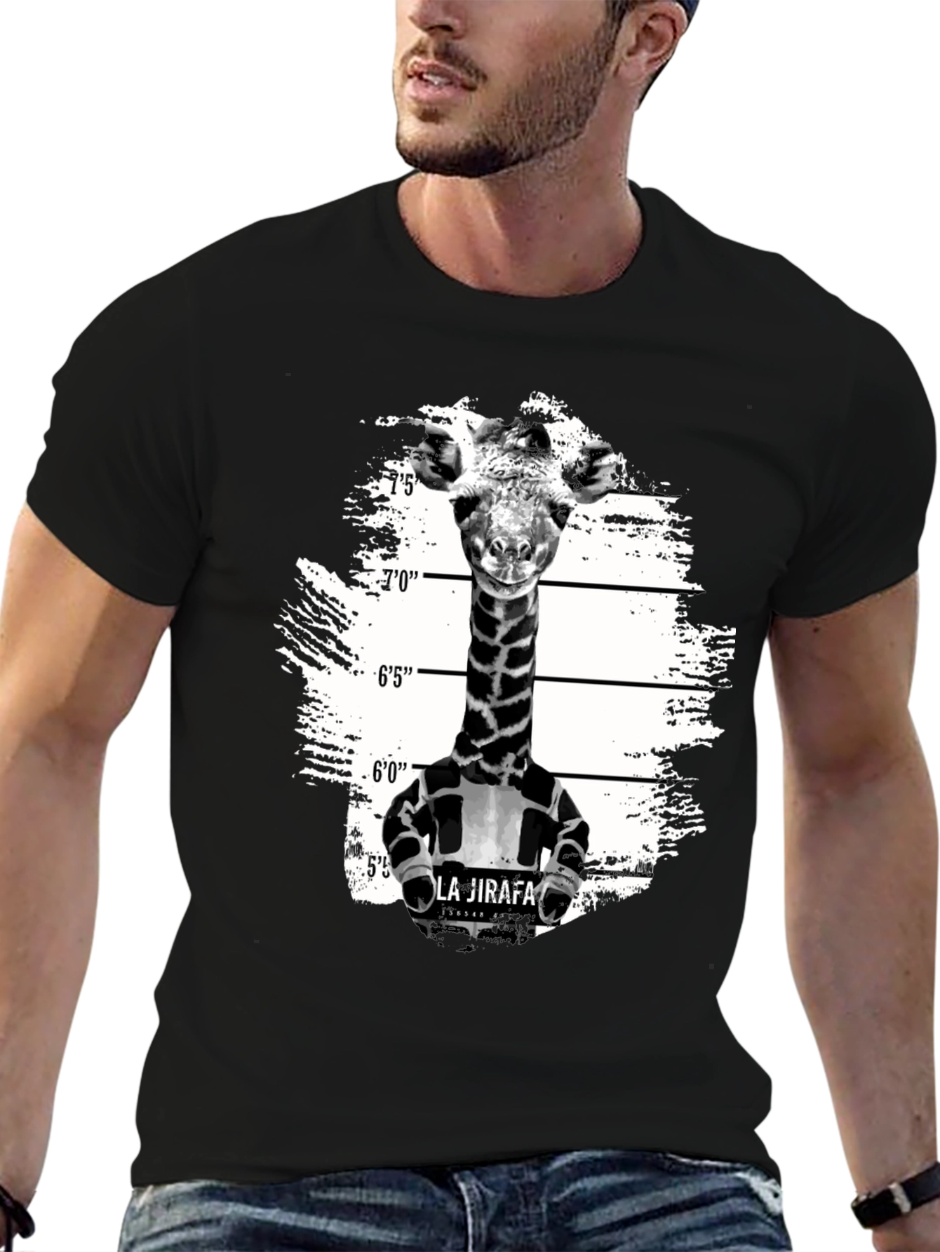 Giraffe Mugshot Graphic T-Shirt - Funny Animal Tee