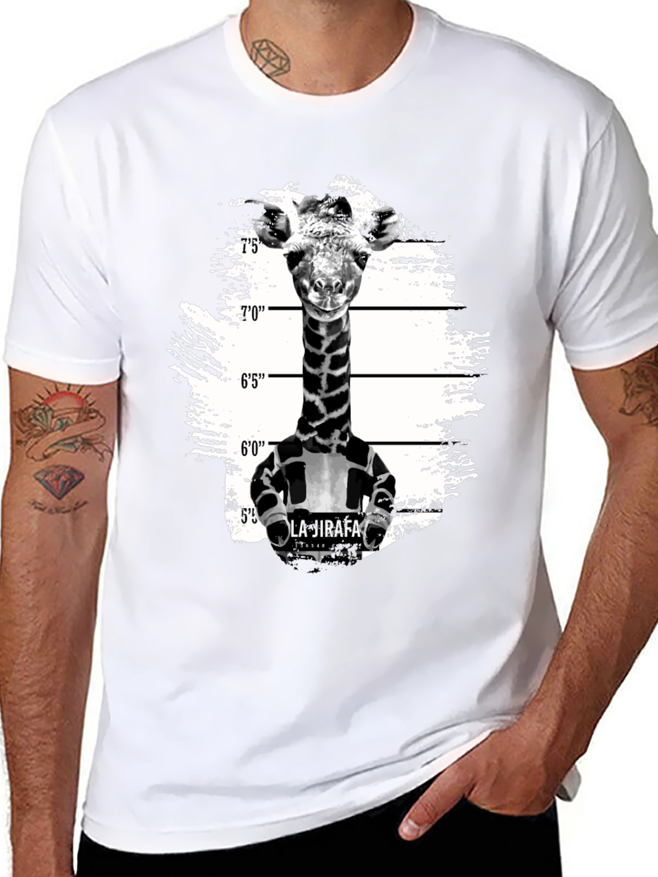 Giraffe Mugshot Graphic T-Shirt - Funny Animal Tee