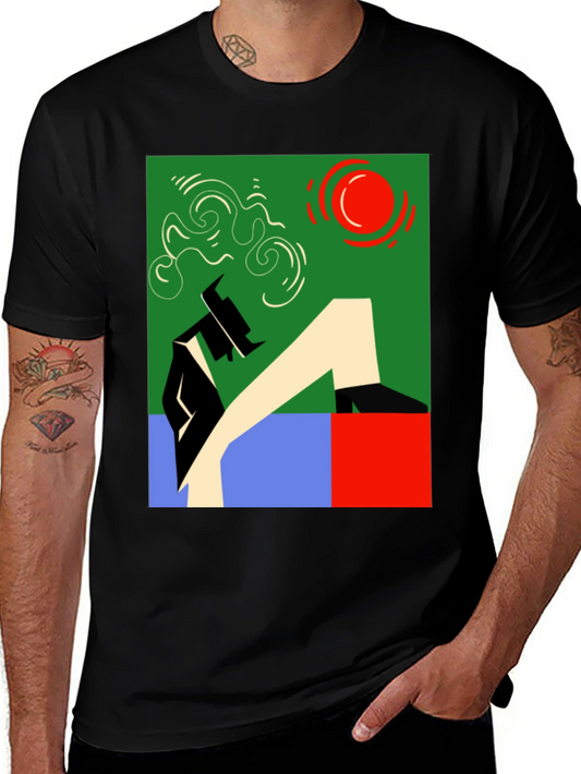 Abstract Graphic Print Black Cotton T-Shirt