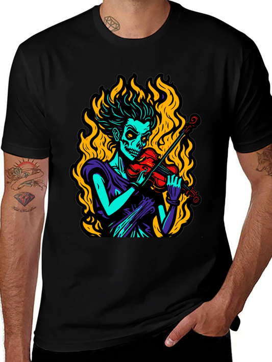 Grim Fiddler Graphic T-Shirt - Unique Skeleton Violin Design