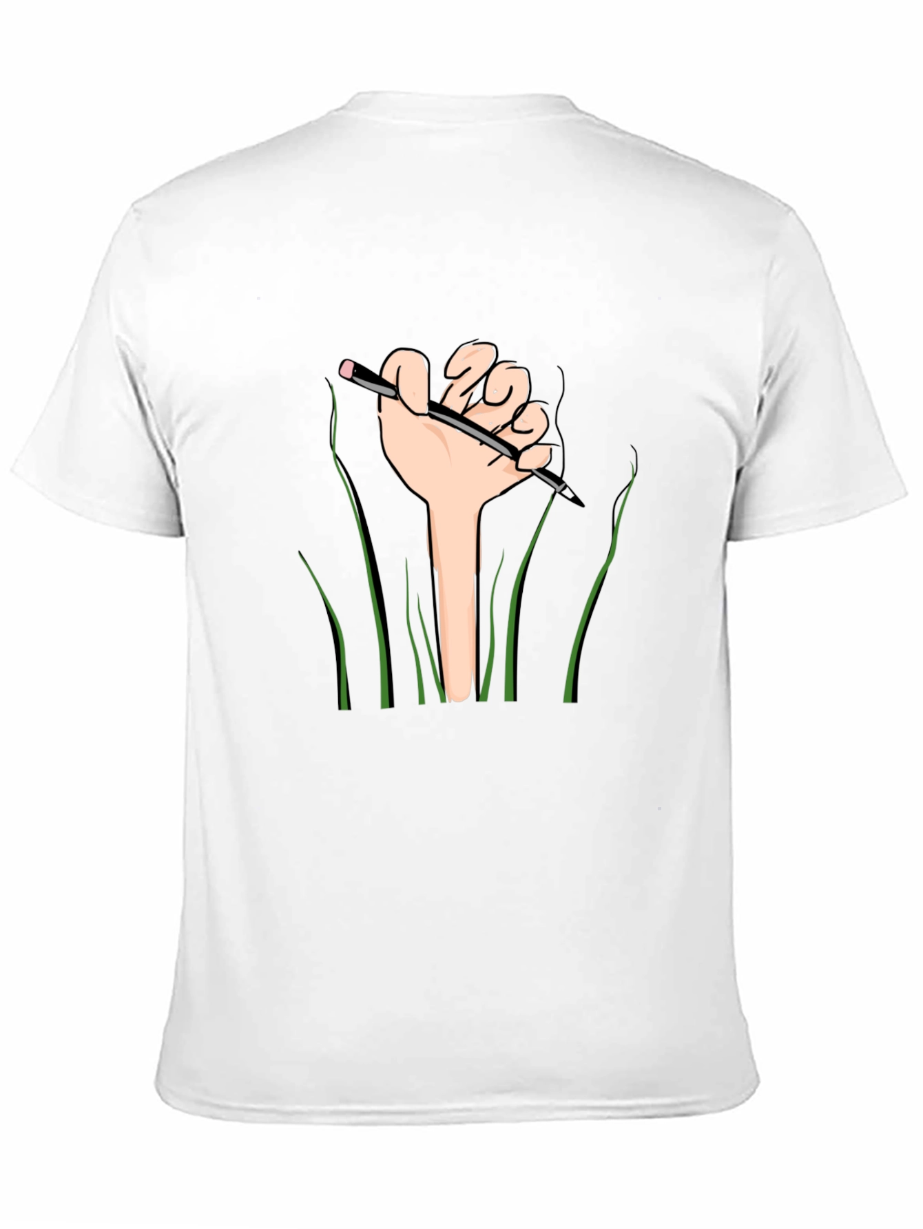 Graphic Tee: Hand Holding Pencil Design - Black Shirt