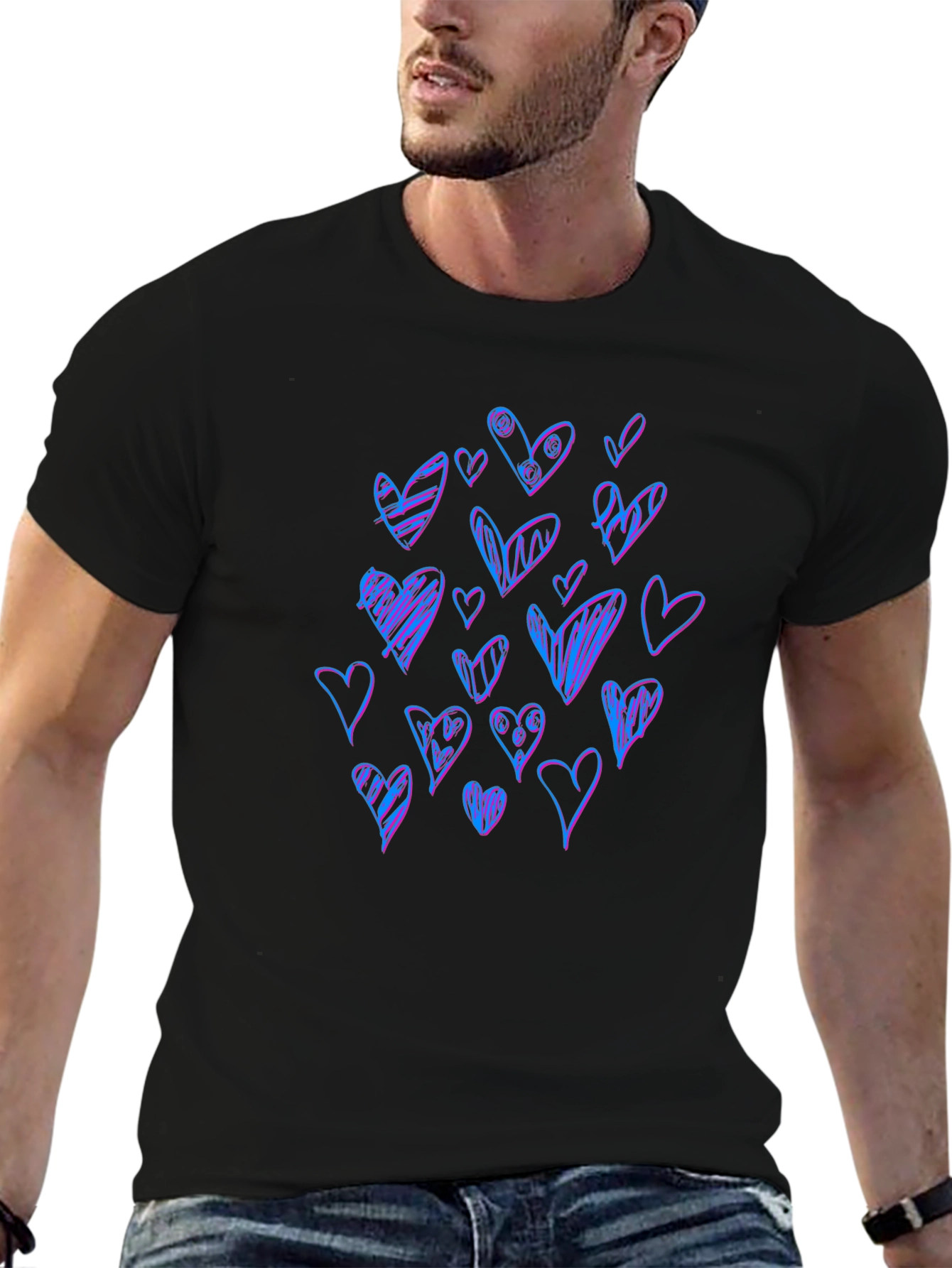 Heart Scribble Graphic Black T-Shirt