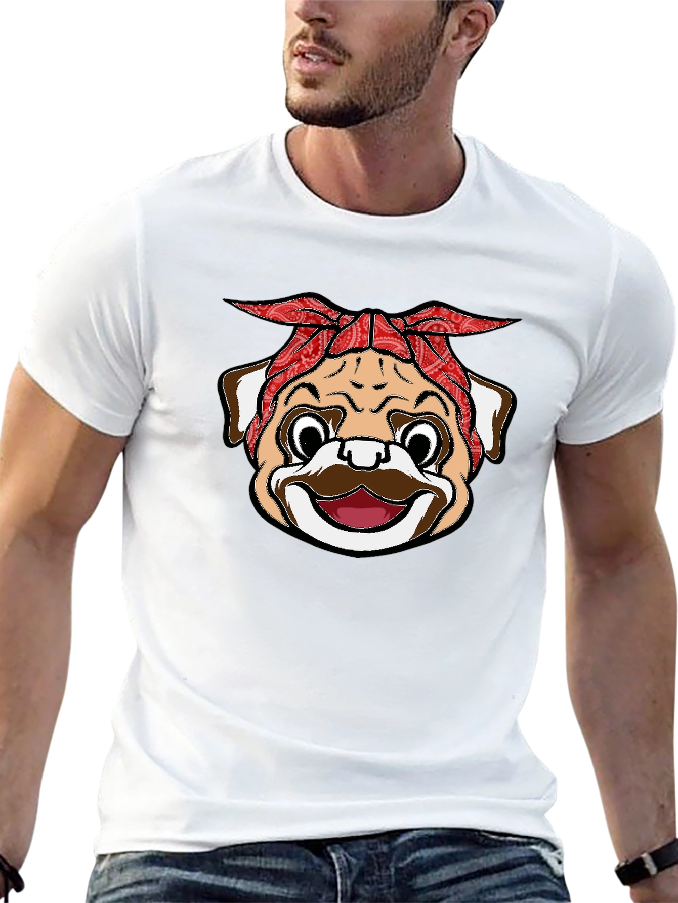 Bandana Pug Graphic Black T-Shirt