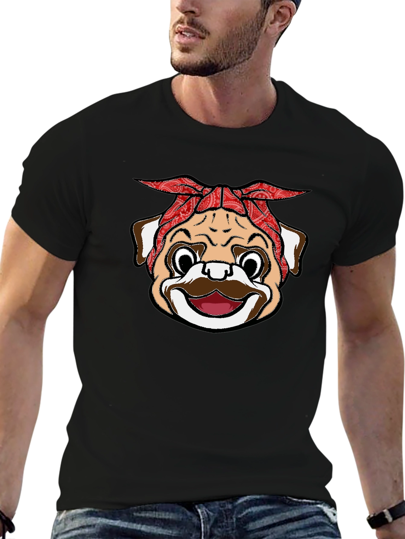 Bandana Pug Graphic Black T-Shirt