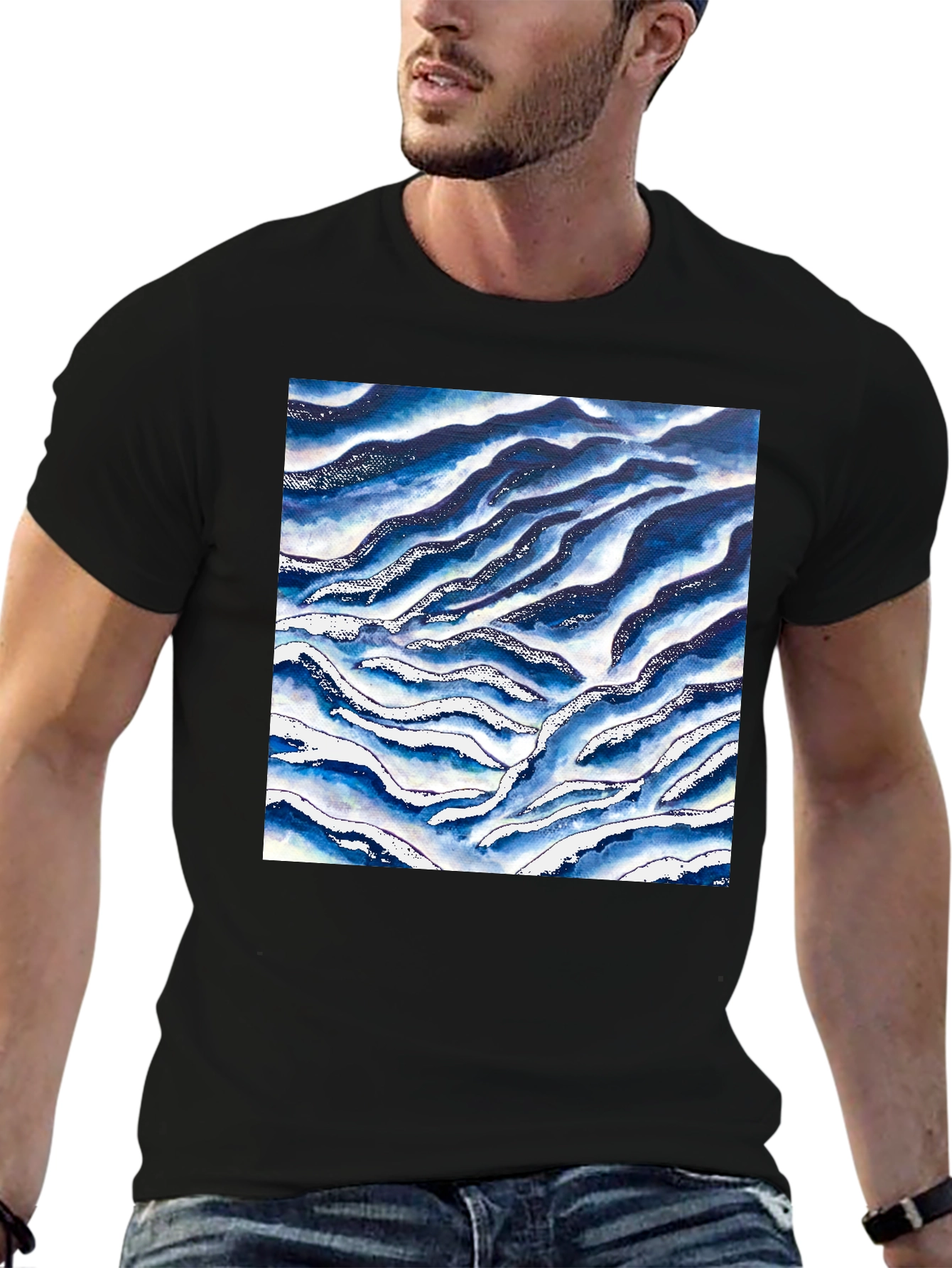 Abstract Wave Print Tee - Stylish Casual Wear