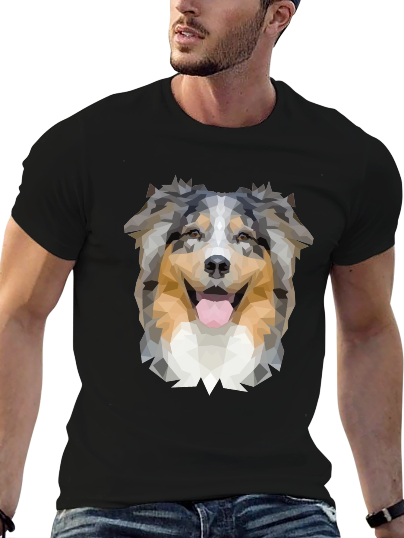 Geometric Dog T-Shirt - Australian Shepherd Design