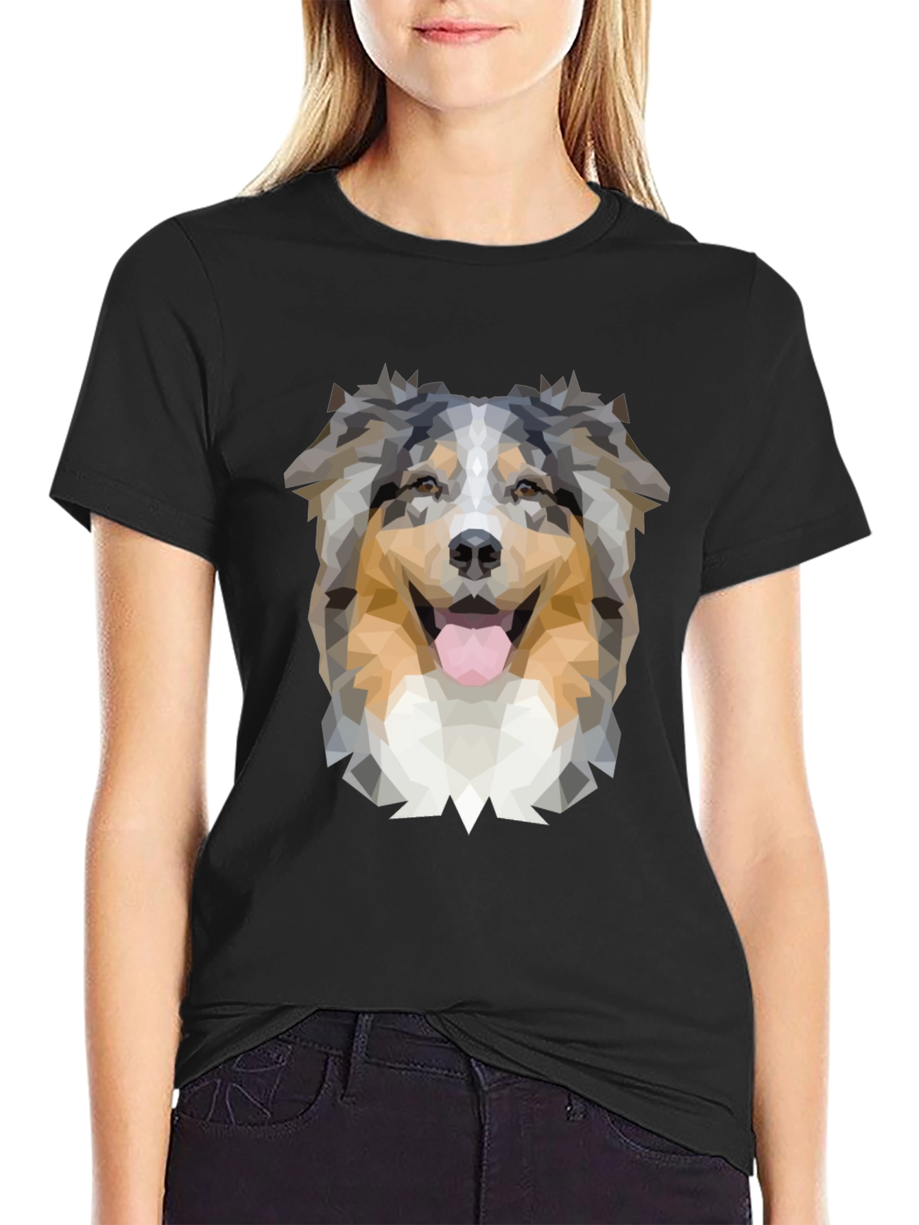 Geometric Dog T-Shirt - Australian Shepherd Design