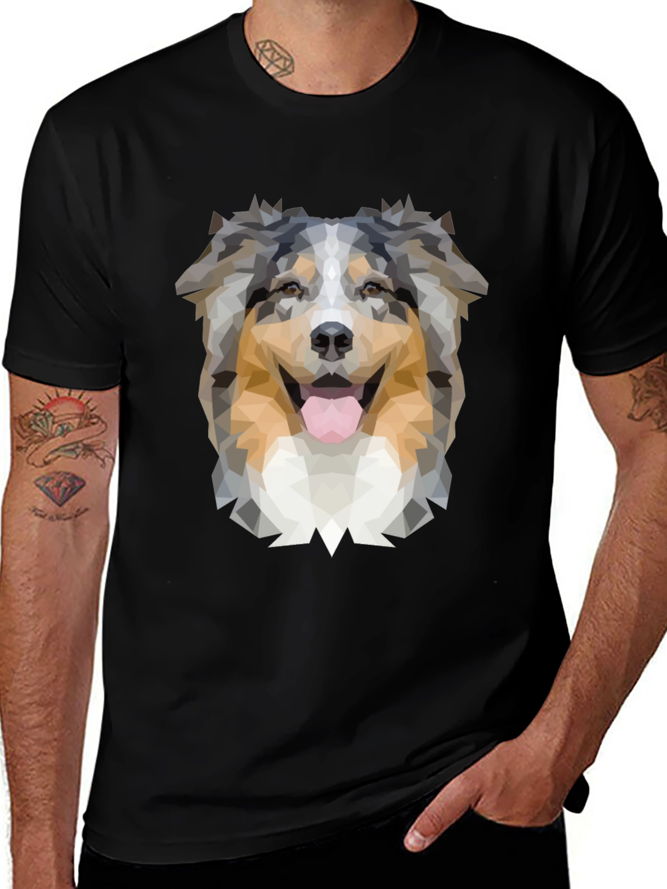 Geometric Dog T-Shirt - Australian Shepherd Design