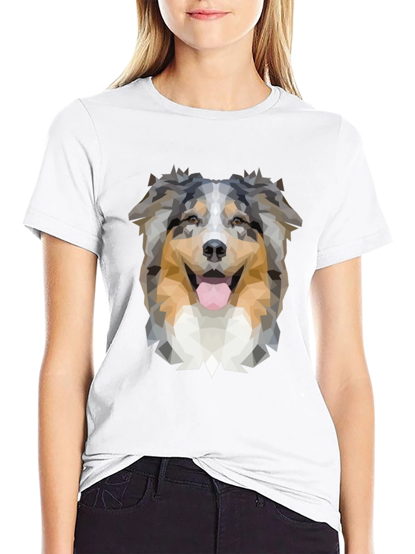 Geometric Dog T-Shirt - Australian Shepherd Design