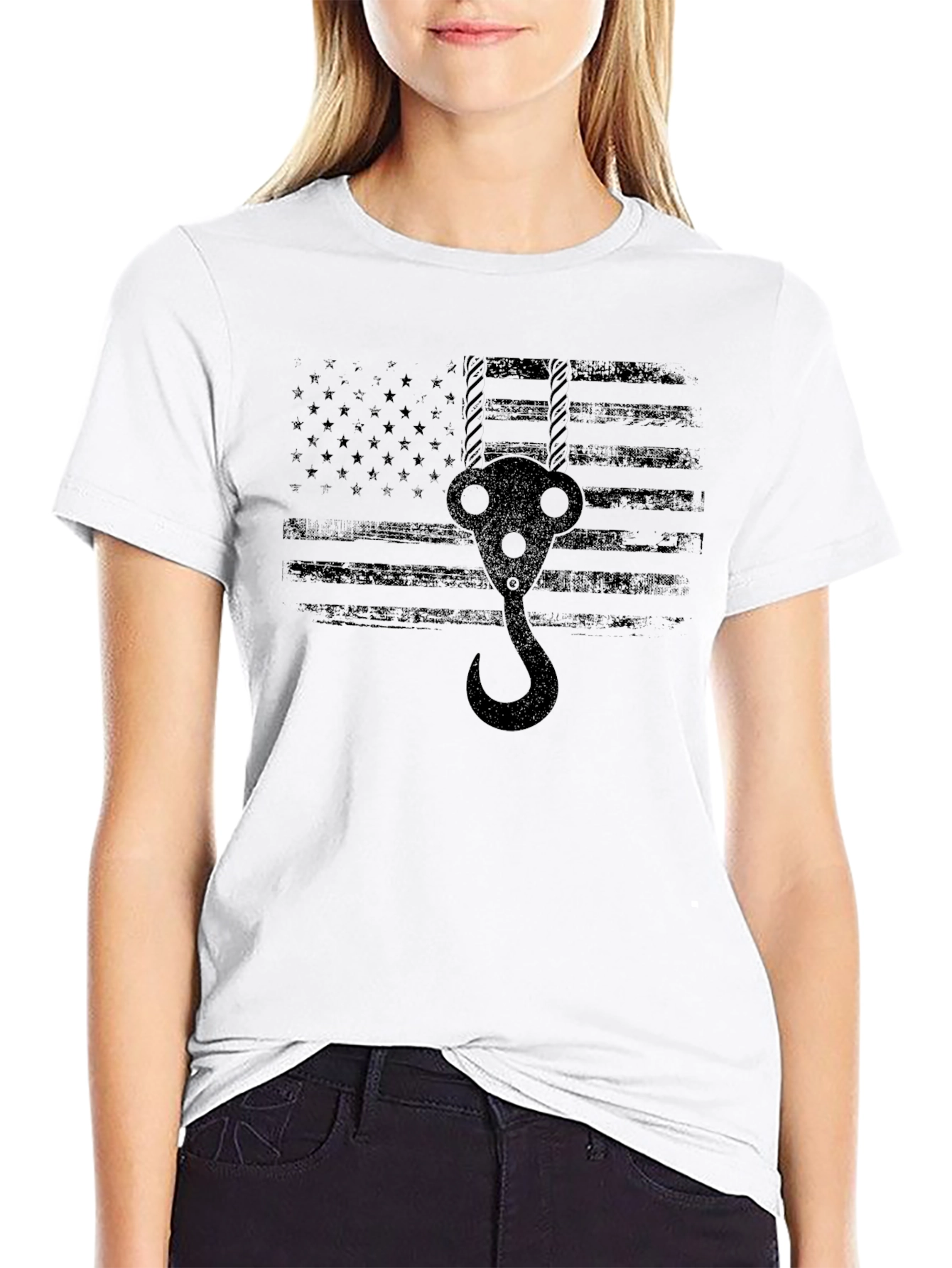 American Flag Crane Hook T-Shirt
