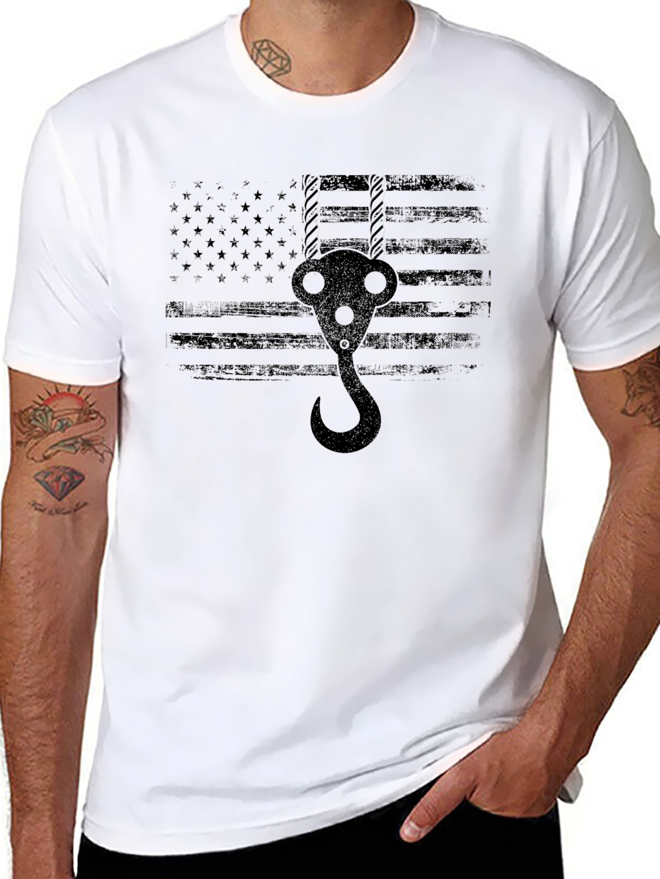 American Flag Crane Hook T-Shirt