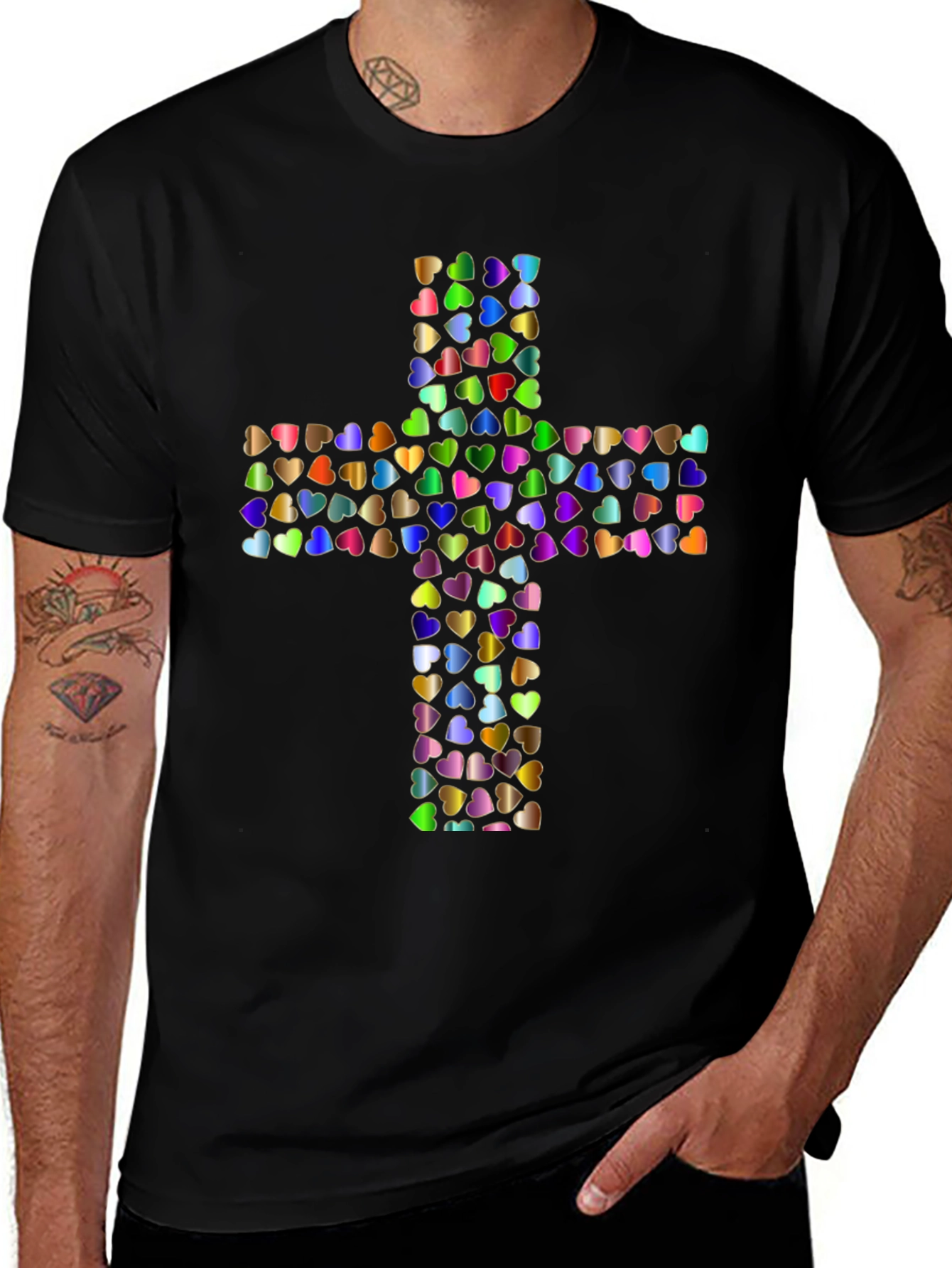 Heart Cross Graphic Black T-Shirt
