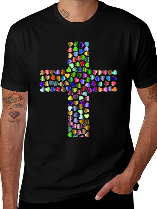 Heart Cross Graphic Black T-Shirt
