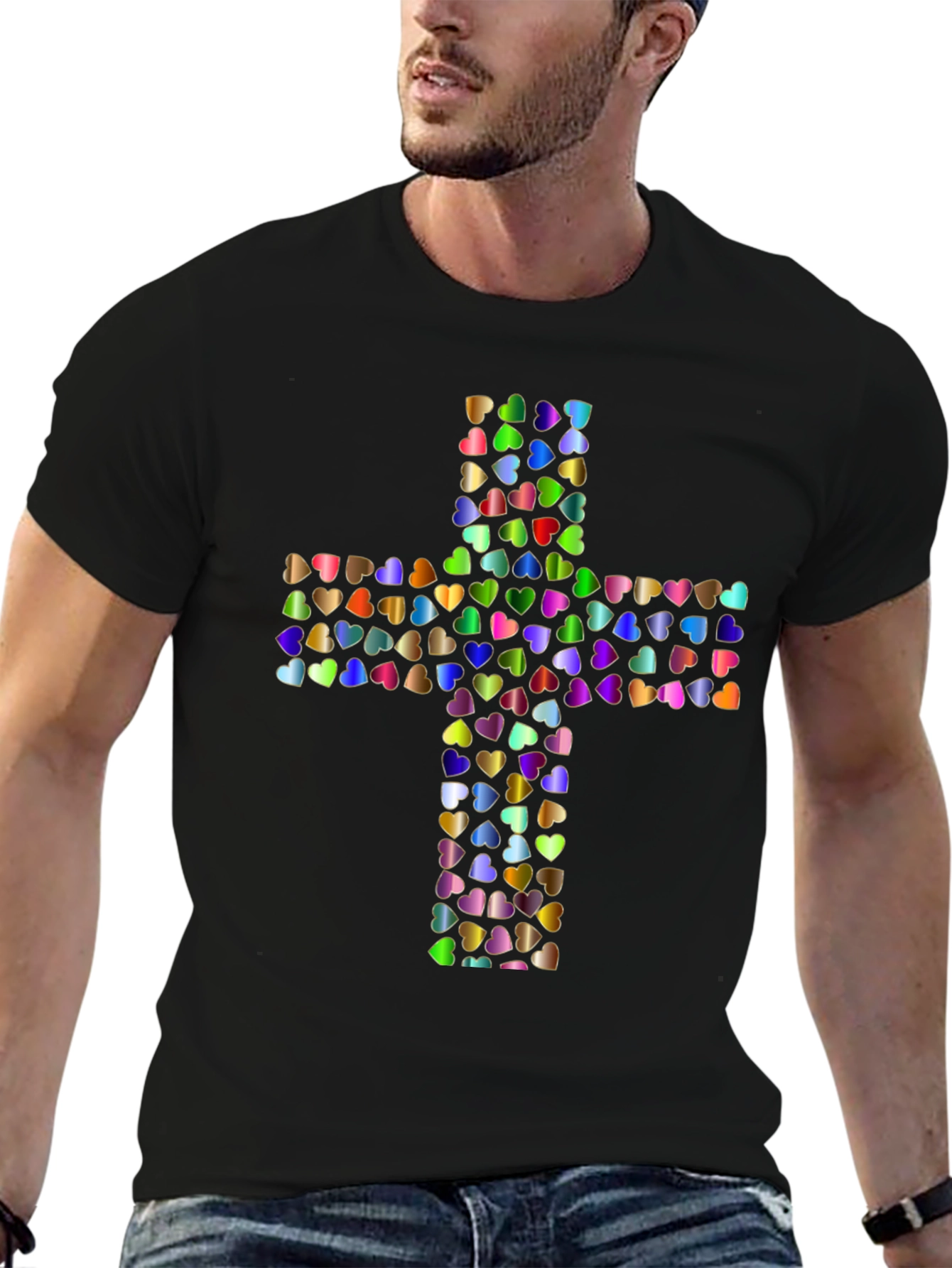Heart Cross Graphic Black T-Shirt