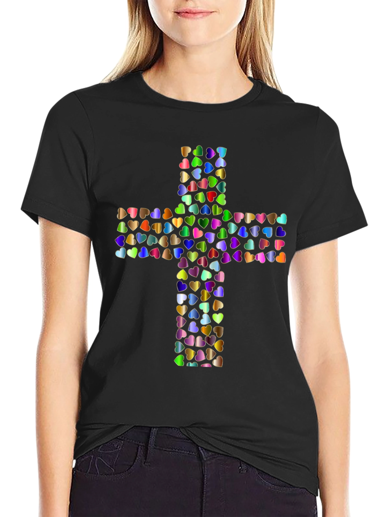 Heart Cross Graphic Black T-Shirt