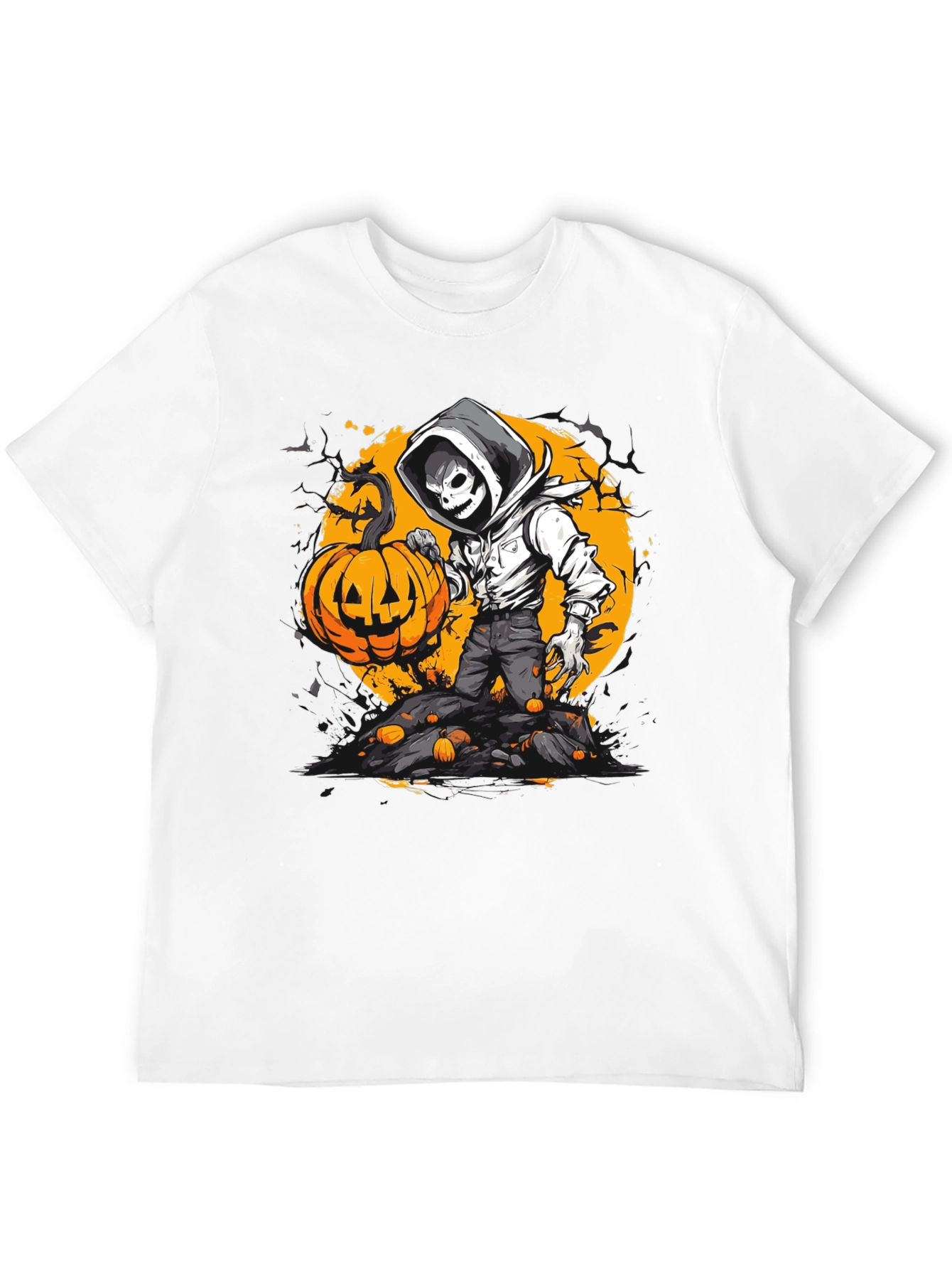 Halloween Pumpkin Skeleton Graphic Tee