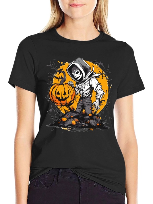 Halloween Pumpkin Skeleton Graphic Tee