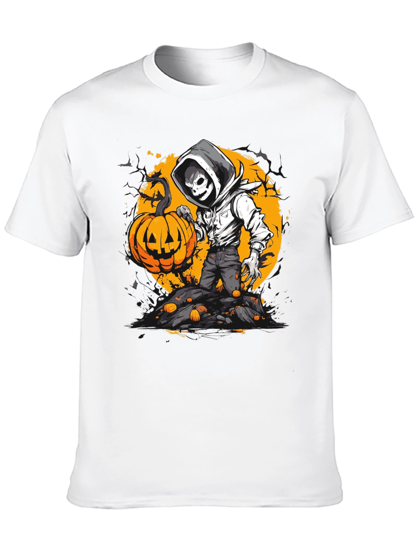 Halloween Pumpkin Skeleton Graphic Tee