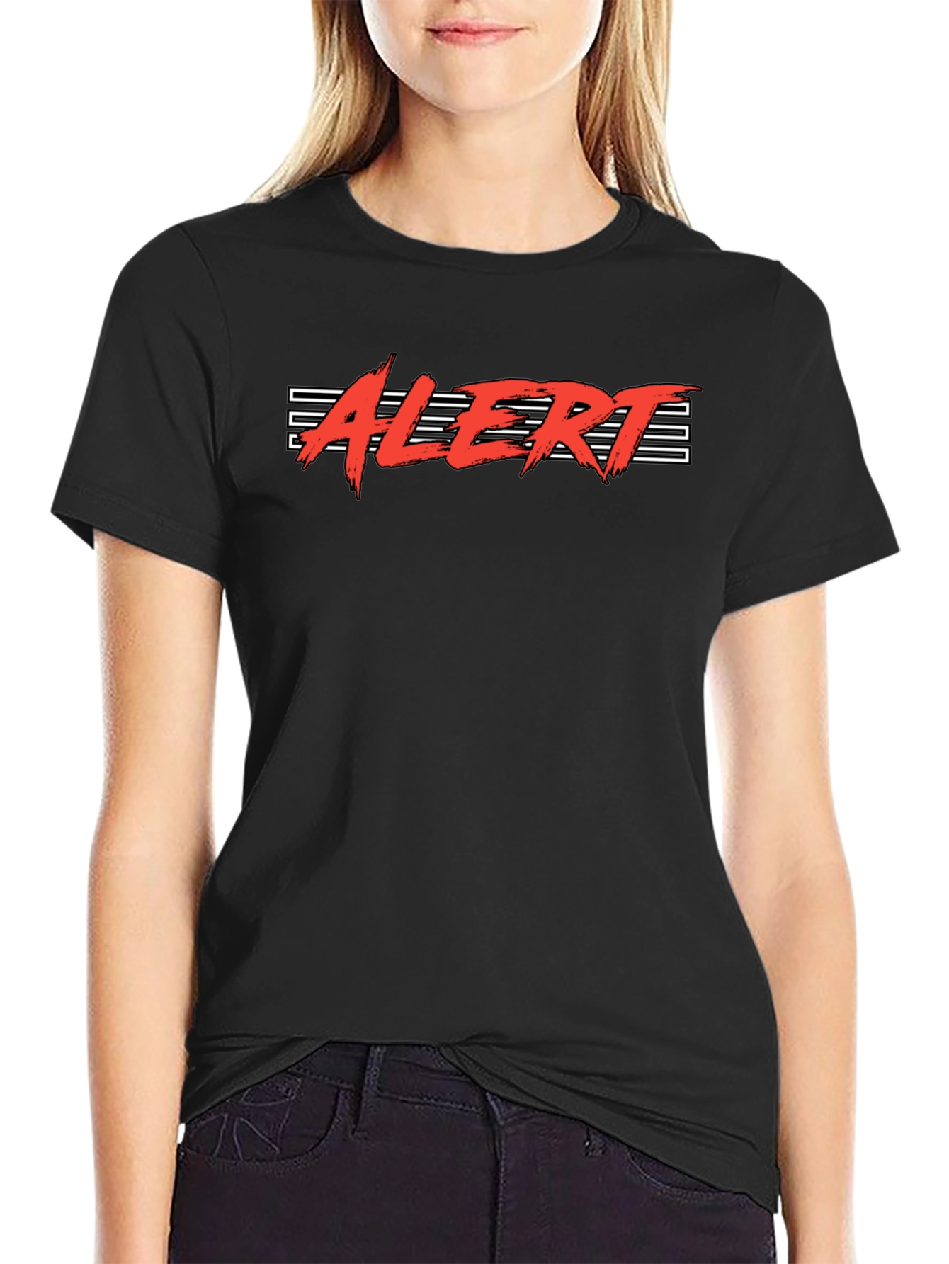 Alert Graphic Tee - Retro Style Black T-Shirt