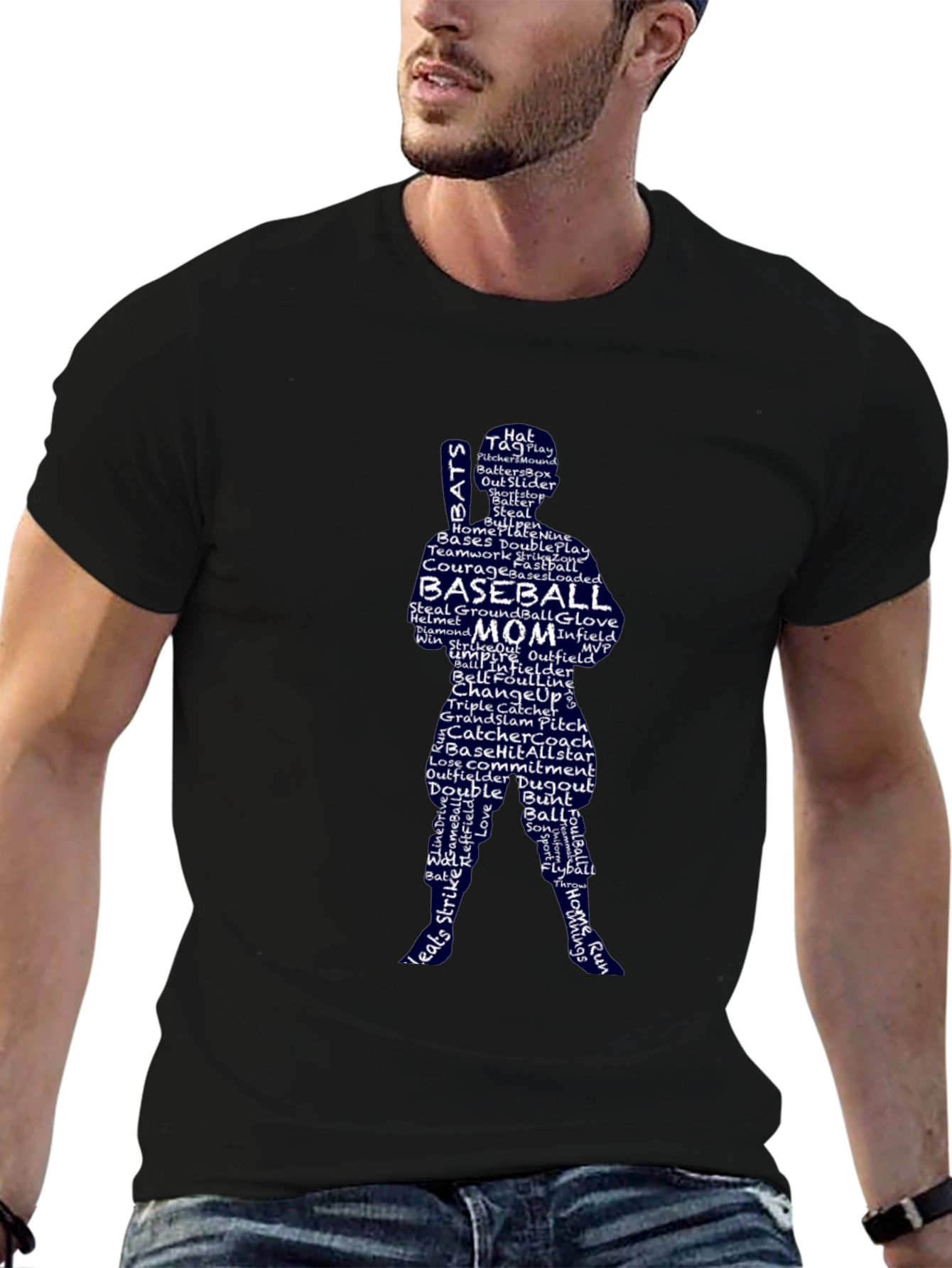 Baseball Mom Word Art T-Shirt - Pitcher Silhouette
