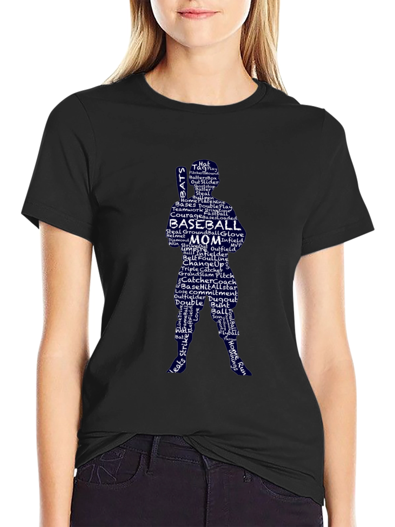 Baseball Mom Word Art T-Shirt - Pitcher Silhouette