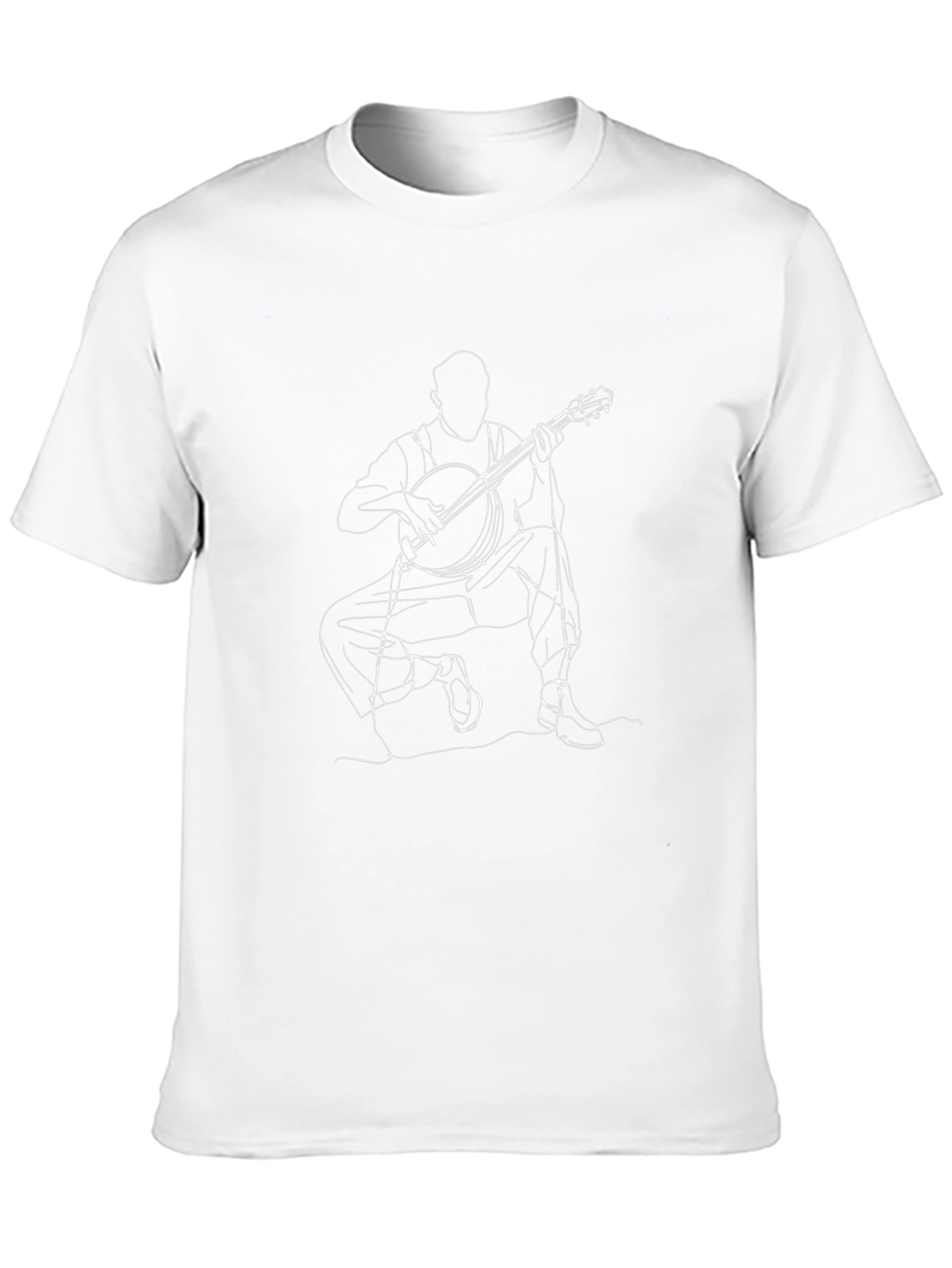 Banjo Player Line Art T-Shirt - Black