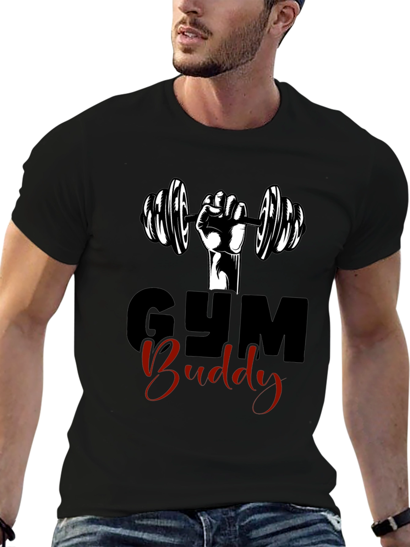 Gym Buddy Black Graphic Tee