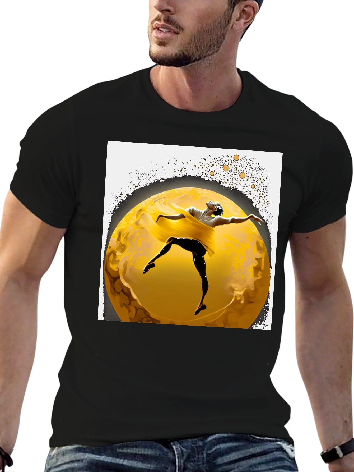 Ballerina Moon Graphic Tee - Stylish Mens Black T-Shirt