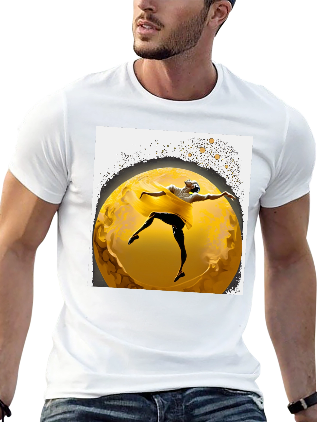 Ballerina Moon Graphic Tee - Stylish Mens Black T-Shirt