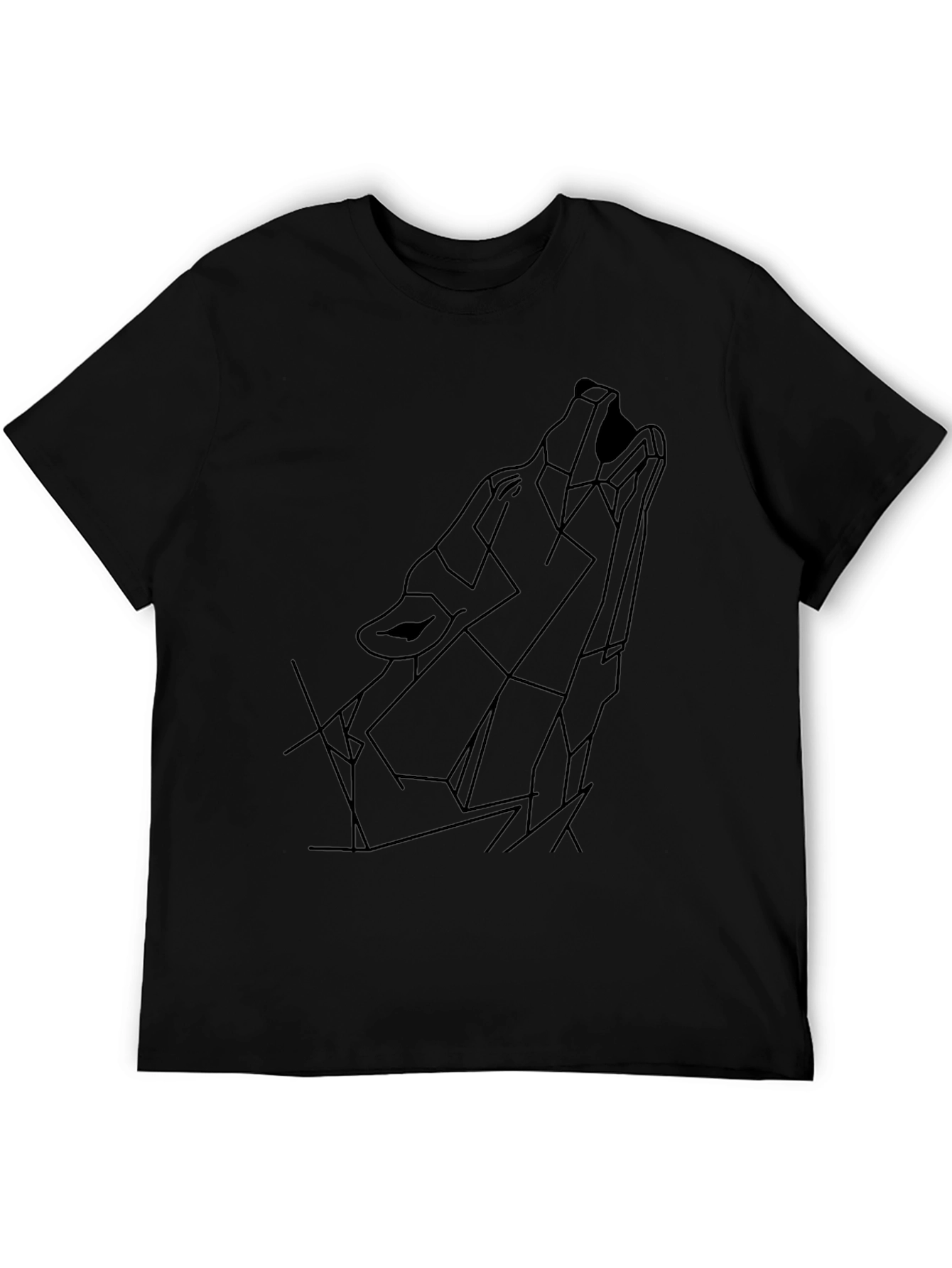 Geometric Wolf Graphic Tee - Black
