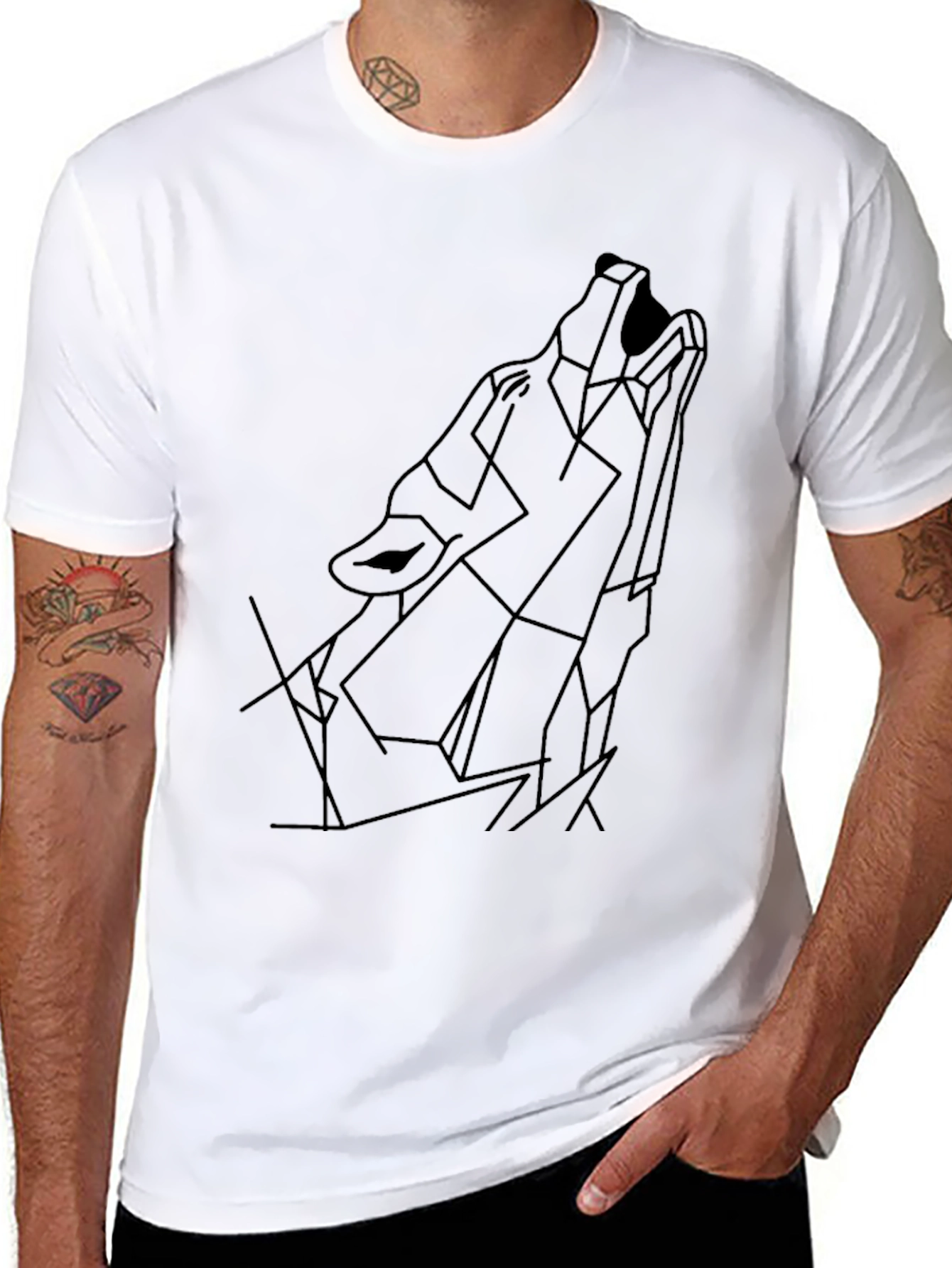 Geometric Wolf Graphic Tee - Black