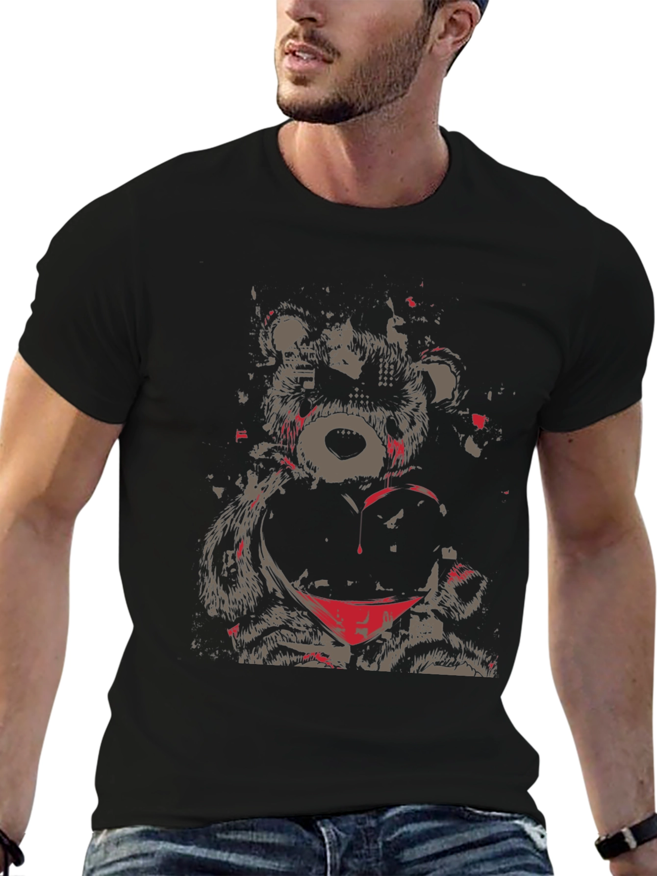 Grunge Bear Graphic Tee - Black T-Shirt