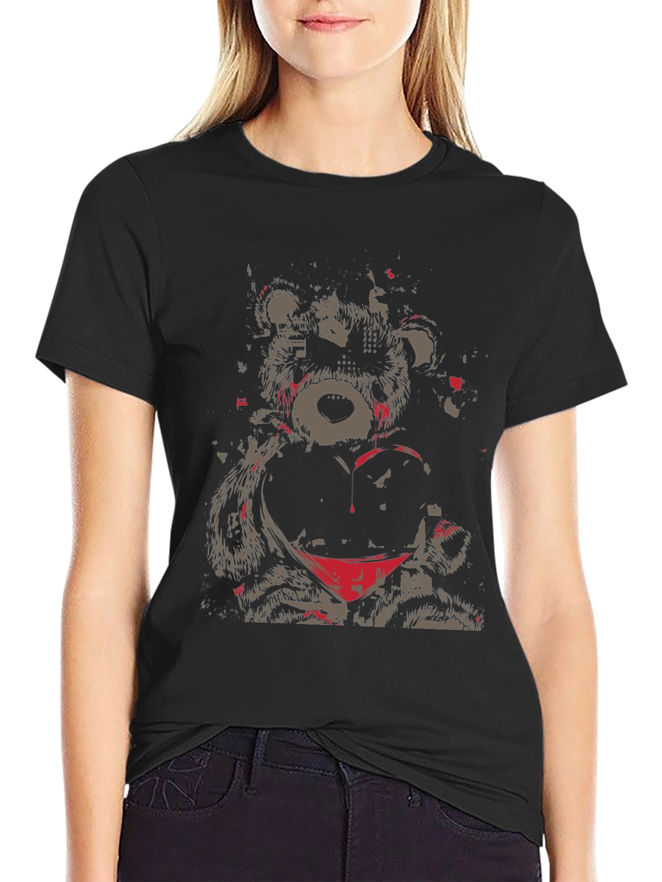Grunge Bear Graphic Tee - Black T-Shirt