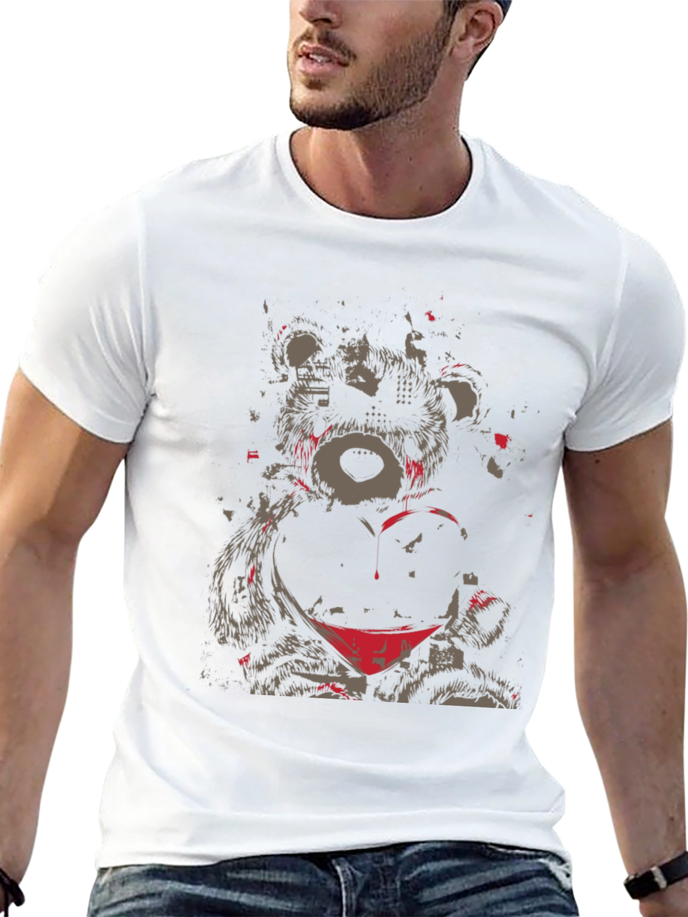 Grunge Bear Graphic Tee - Black T-Shirt