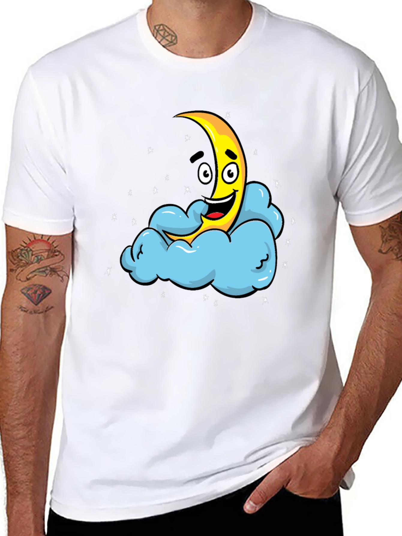 Cartoon Moon & Cloud Graphic T-Shirt