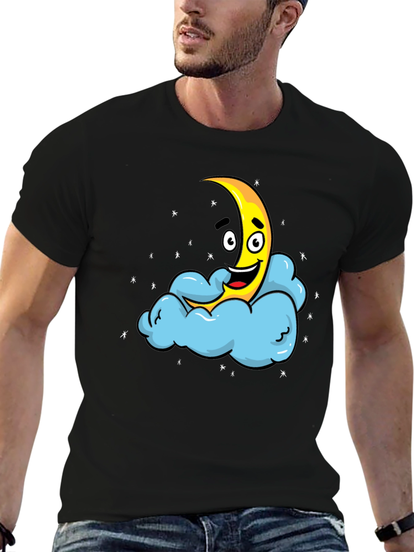 Cartoon Moon & Cloud Graphic T-Shirt
