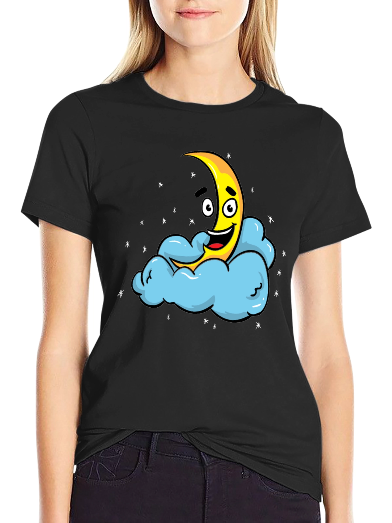 Cartoon Moon & Cloud Graphic T-Shirt