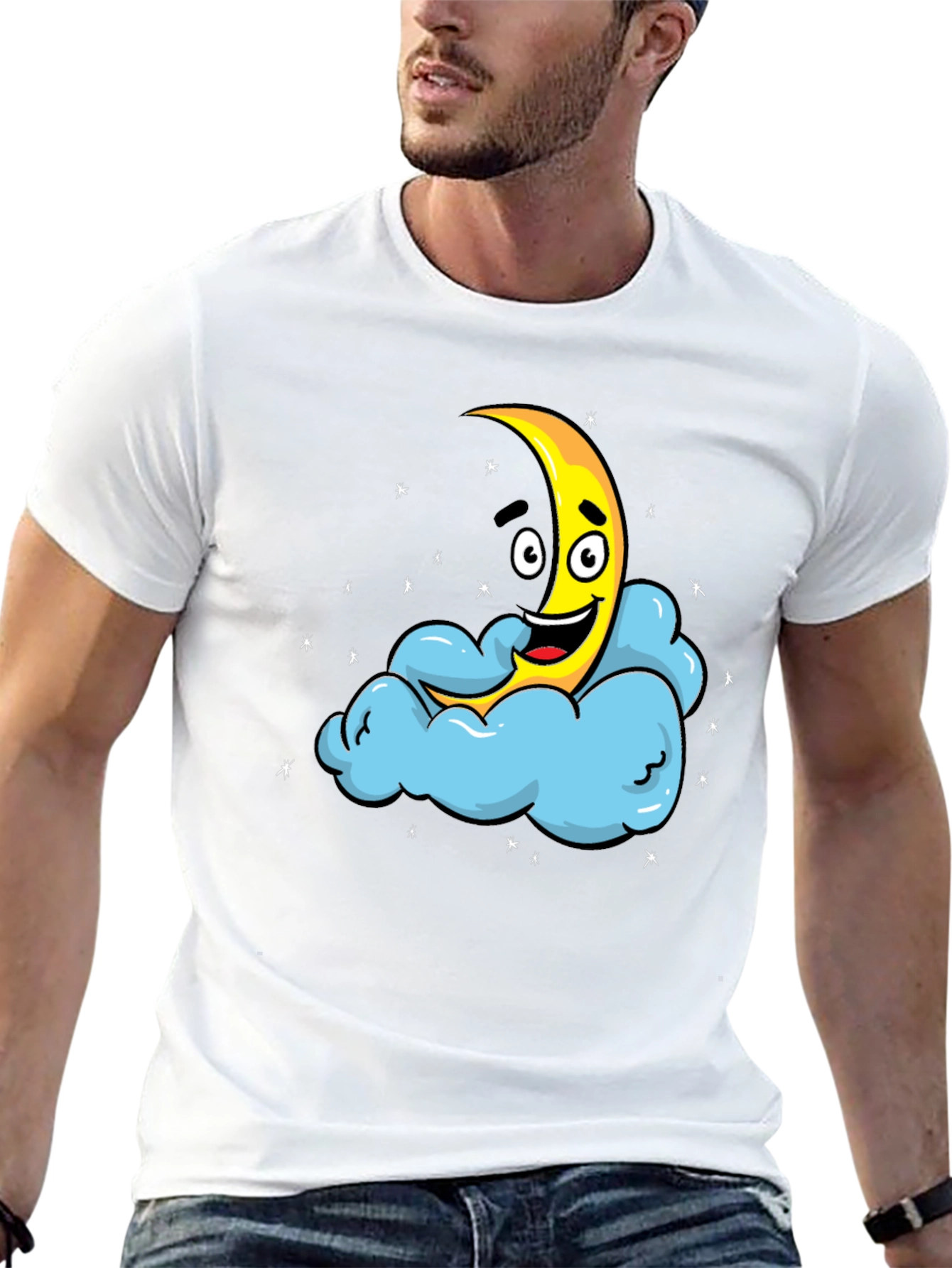 Cartoon Moon & Cloud Graphic T-Shirt