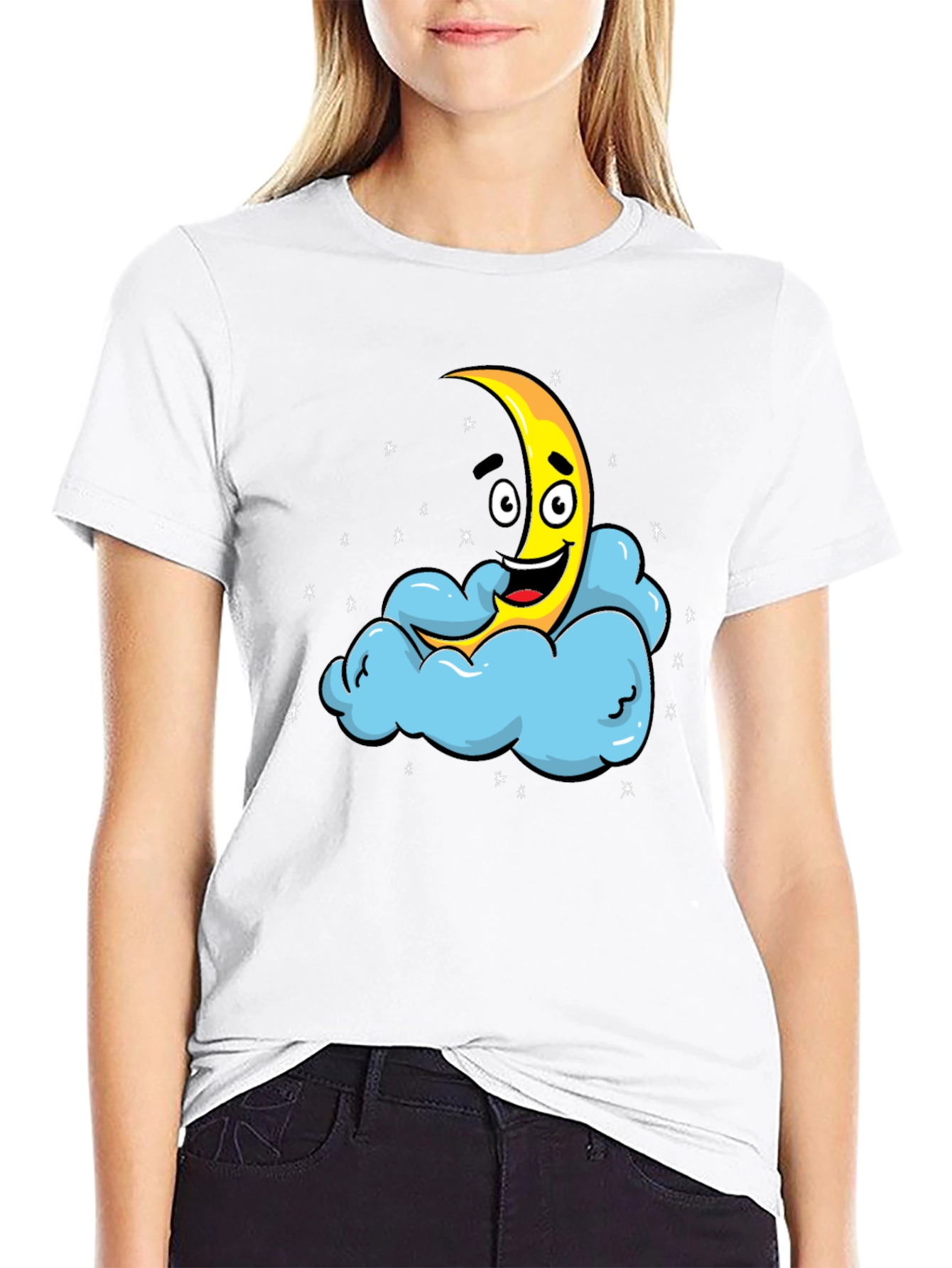 Cartoon Moon & Cloud Graphic T-Shirt