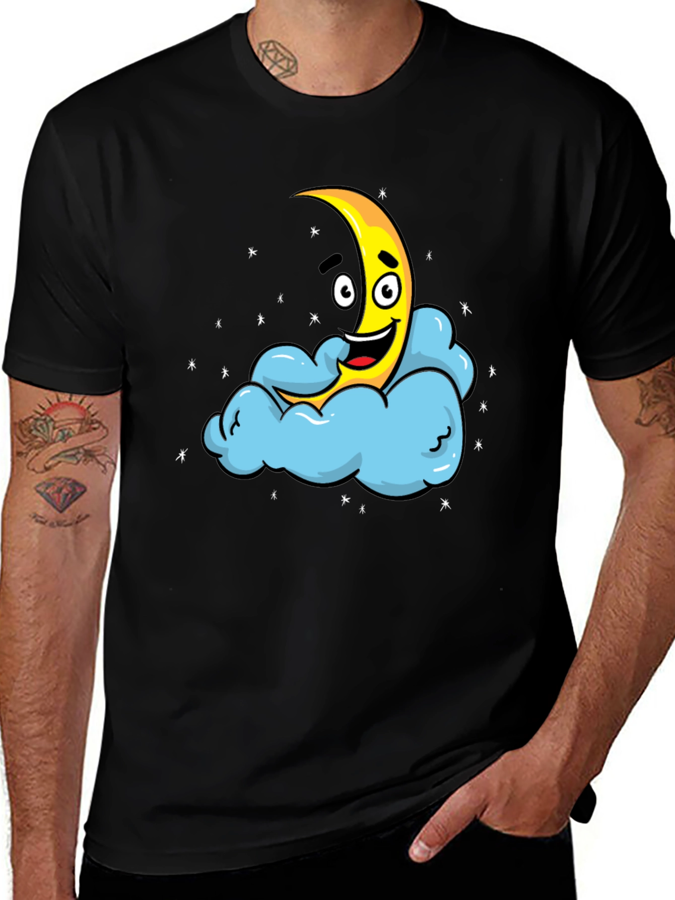 Cartoon Moon & Cloud Graphic T-Shirt