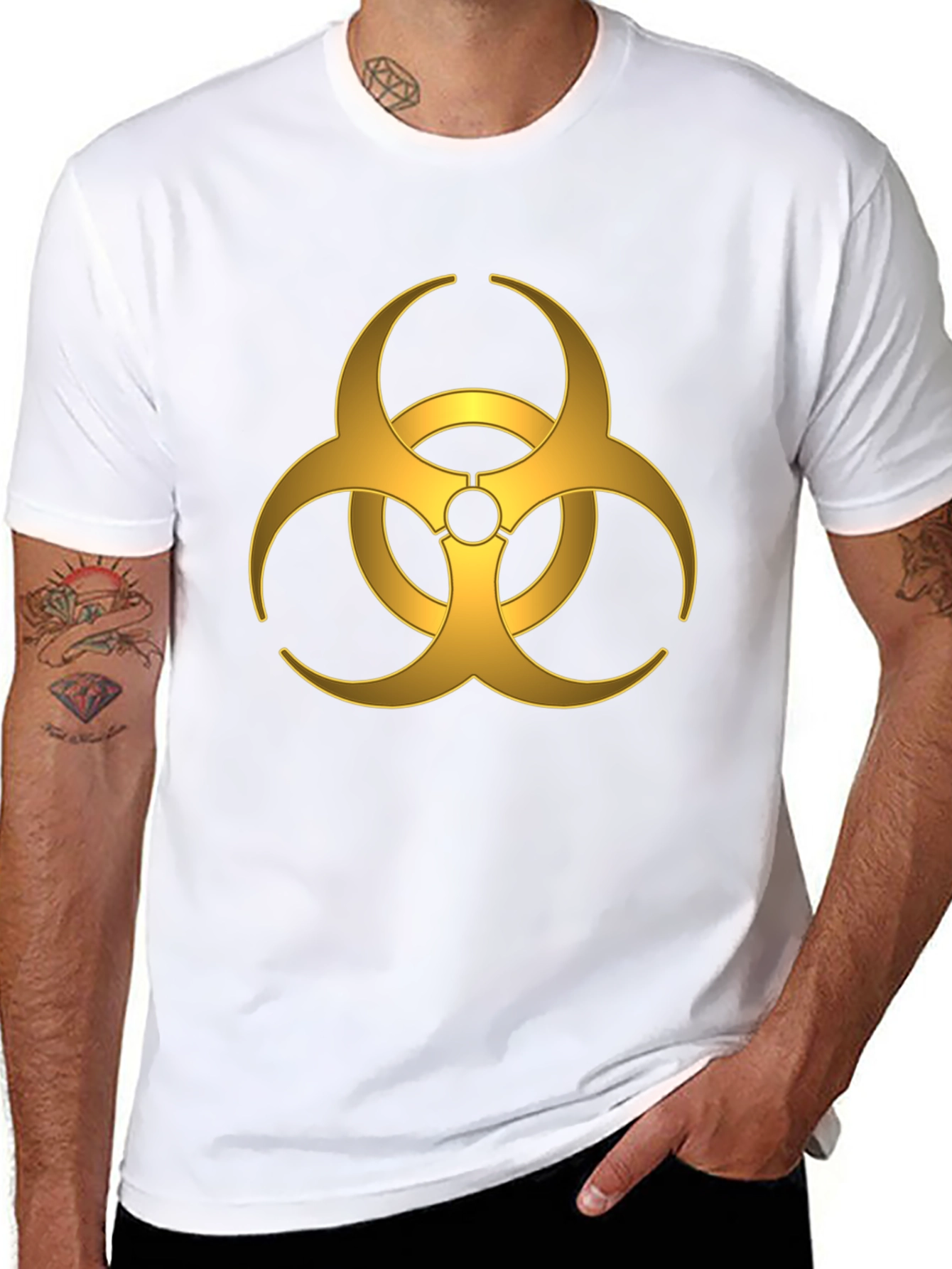Gold Biohazard Symbol T-Shirt - Mens Black Tee