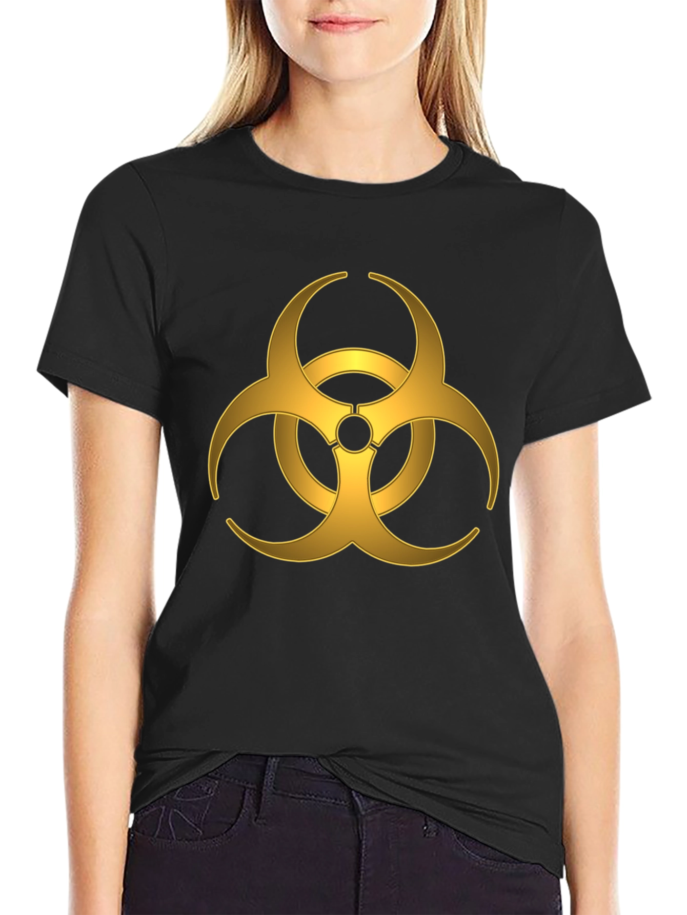 Gold Biohazard Symbol T-Shirt - Mens Black Tee