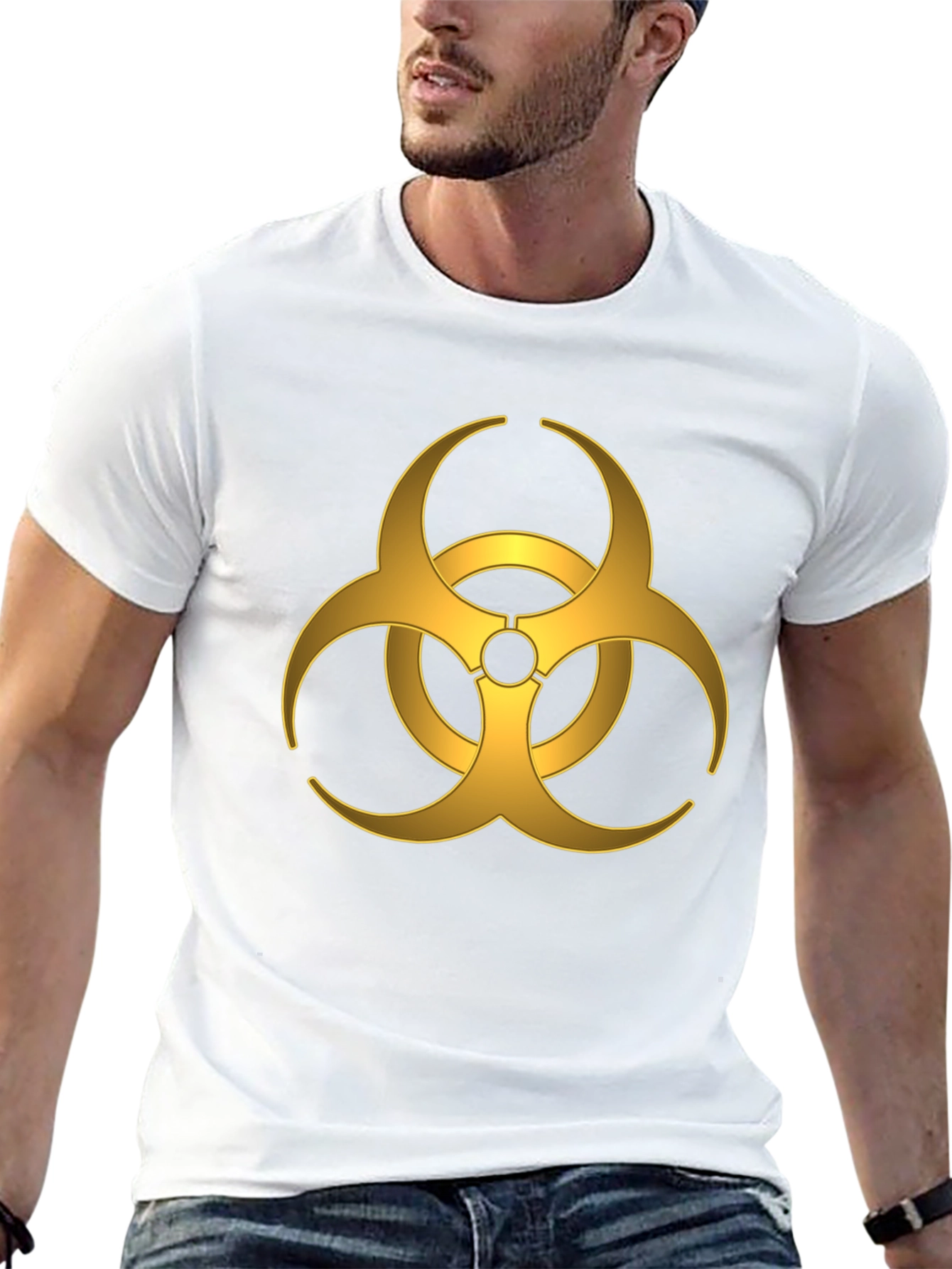 Gold Biohazard Symbol T-Shirt - Mens Black Tee