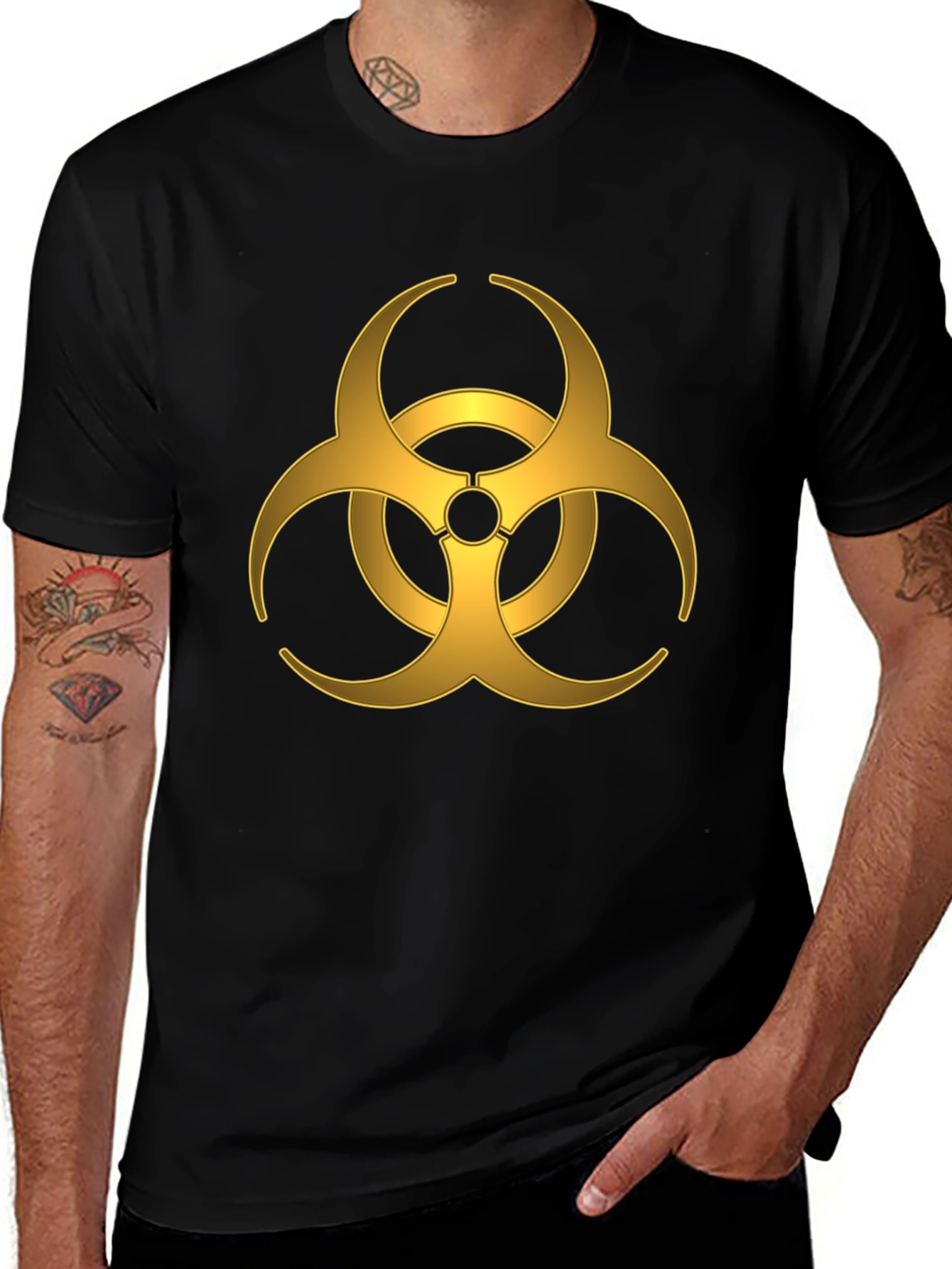 Gold Biohazard Symbol T-Shirt - Mens Black Tee