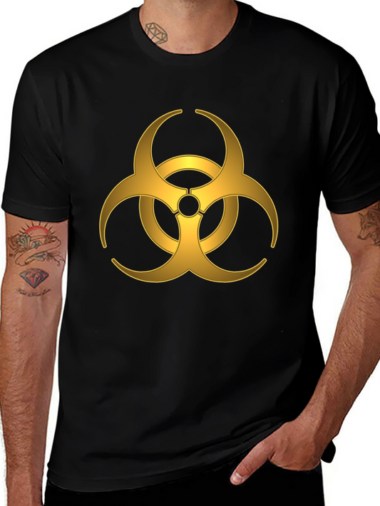 Gold Biohazard Symbol T-Shirt - Mens Black Tee