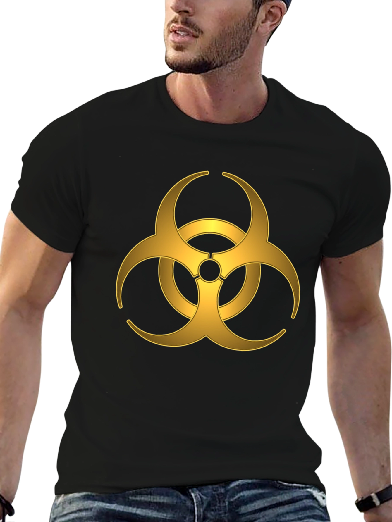 Gold Biohazard Symbol T-Shirt - Mens Black Tee
